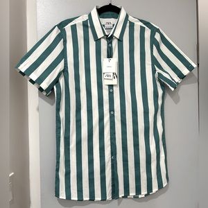 NWT Zara Stripped Short Sleeve Button Down Shirt